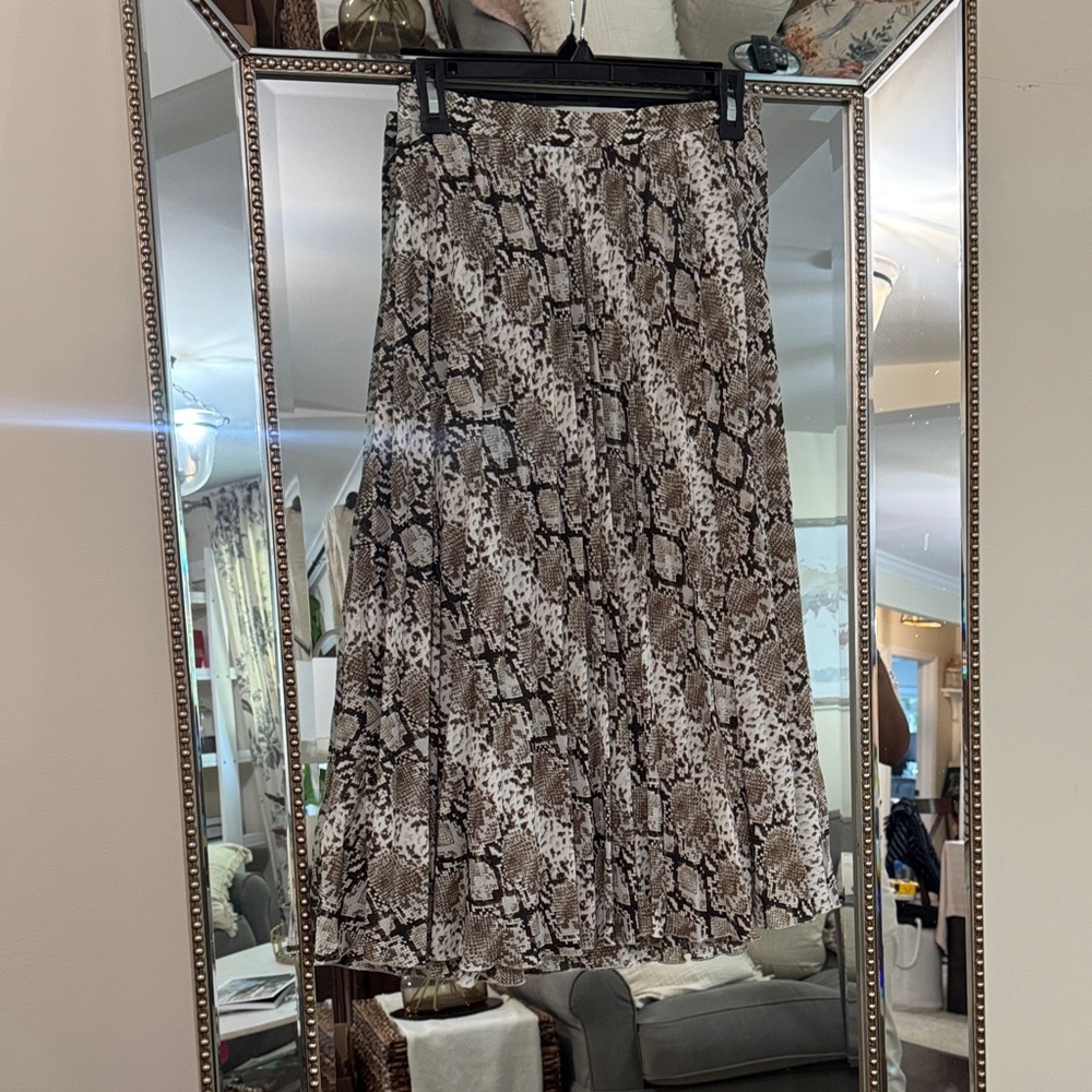 Snakeskin Print Midi Skirt